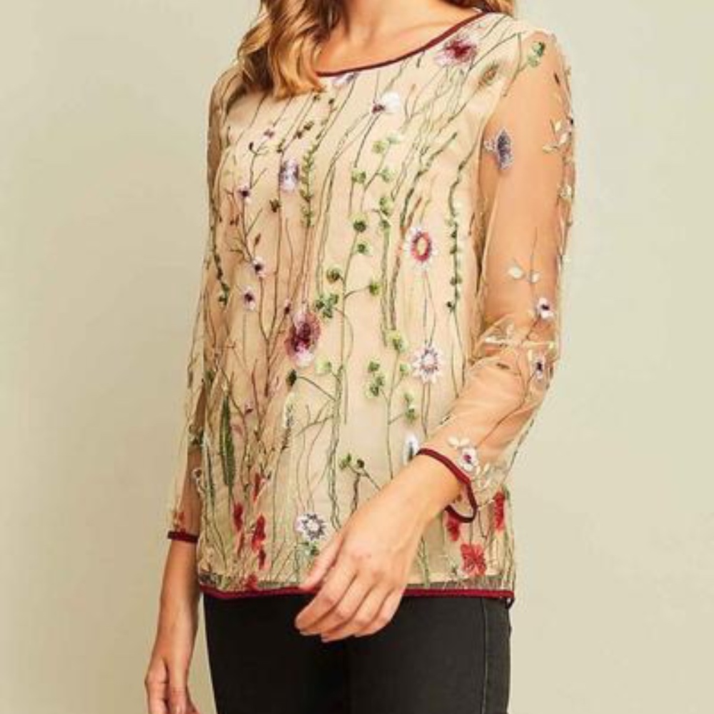Embroidered Scoop Neck Top